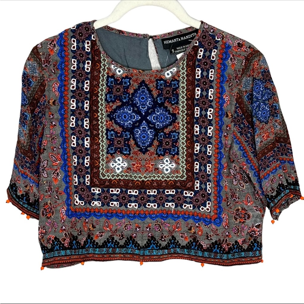 HEMANT & NANDITA Silk Bohemian Crop Top